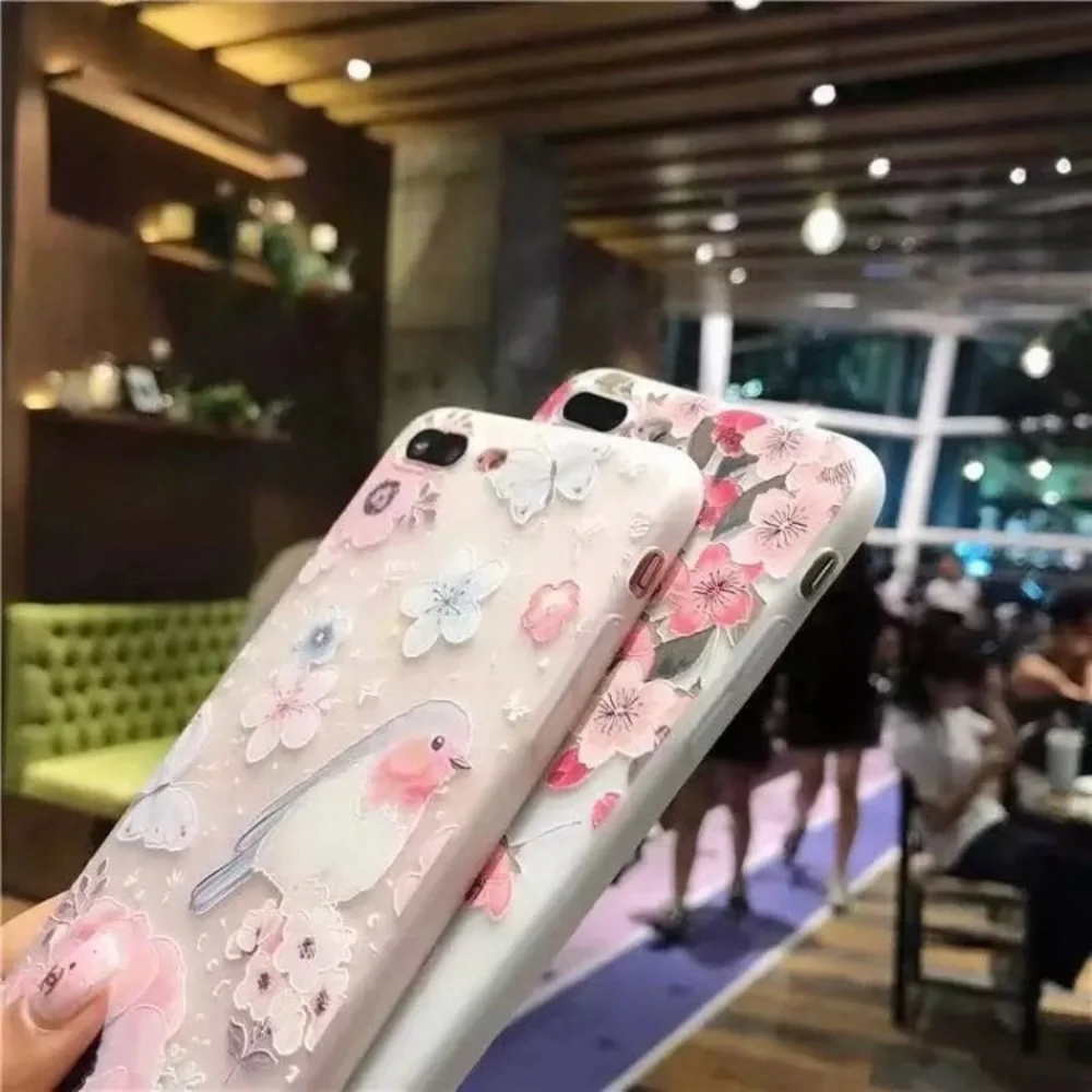 Soft Gel Birdie Cherry Blossom Sakura Flower Silicone iPhone 7/8 Cases